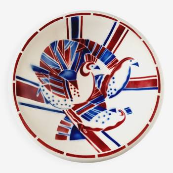 Exclusive Art Deco plate in French Badonviller porcelain, limited edition 1930s-40s