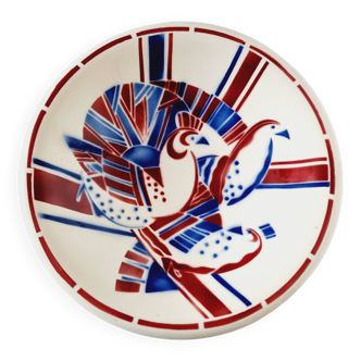 Exclusive Art Deco plate in French Badonviller porcelain, limited edition 1930s-40s