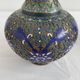 Vintage, pair of vases, Chinese, cloisonné metal, enameled, polychrome floral decor, golden hoop