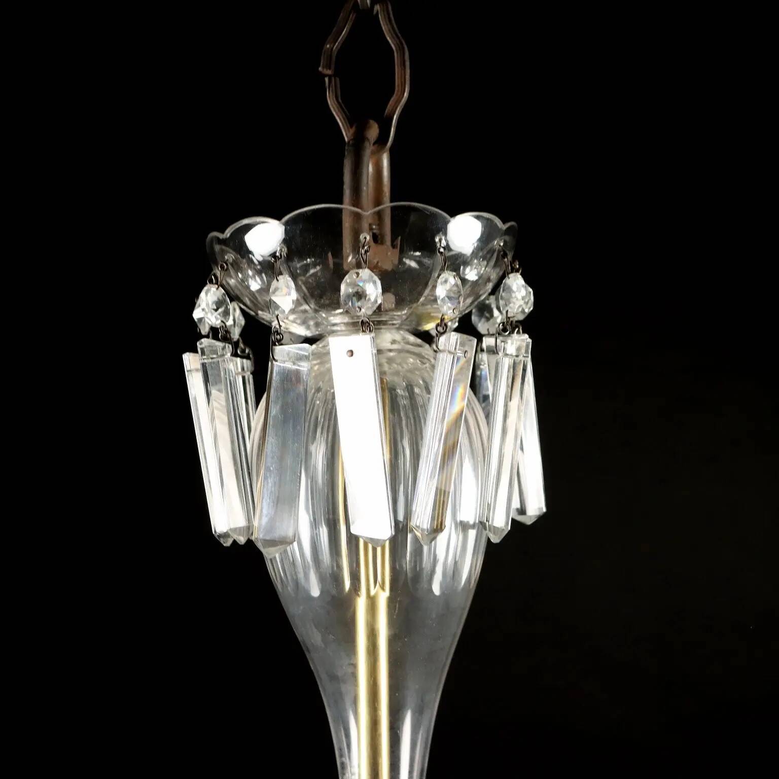 Antique glass chandelier with 6 lights from the 19th century.