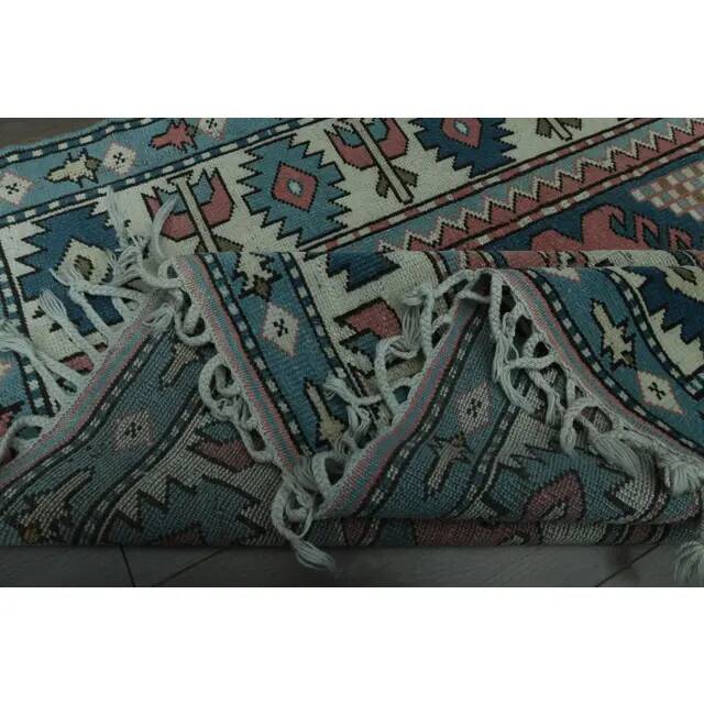1970s Vintage Turkish Oushak Handmade Wool Cotton Pink Area Rug  192x256
