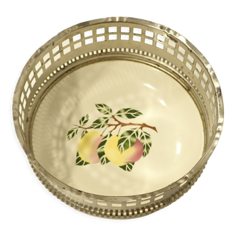 Bowl porcelain and white metal, floral sprayed décor from mid-century, 1952