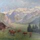 Painting mountain landscape, cows, small cottage...