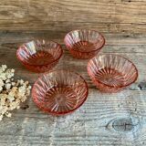 4 pink glass bowls