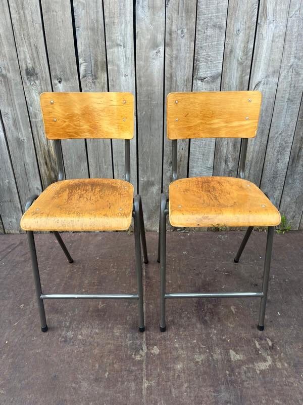 Industrial high stool Toupie in wood and metal, 1960s