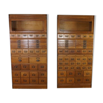 Set of 2 antique oak apothecary cabinets, 1900s
