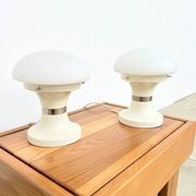 Pair of mushroom lamps — White opaline and lacquered metal — 1970s