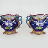 Pair of antique Art Nouveau dragon slip planters