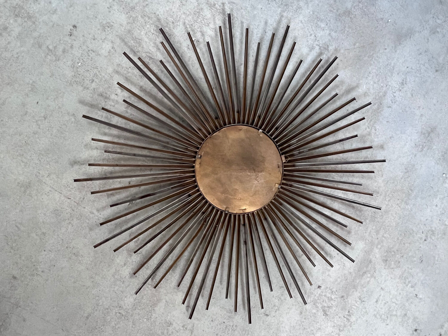 Old sun mirror in gold metal design from the 60s Chaty Vallauris