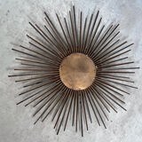 Old sun mirror in gold metal design from the 60s Chaty Vallauris