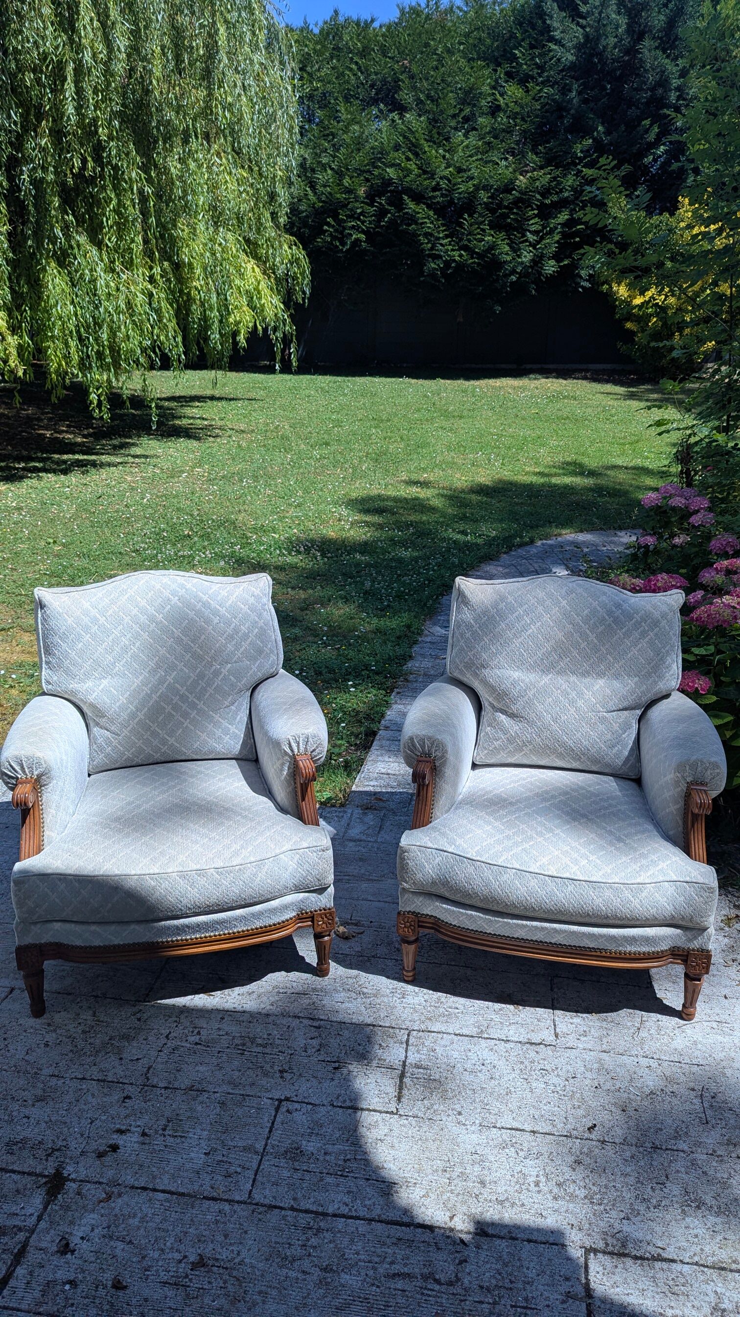 Pair of large Bergère armchairs in Louis XVI style