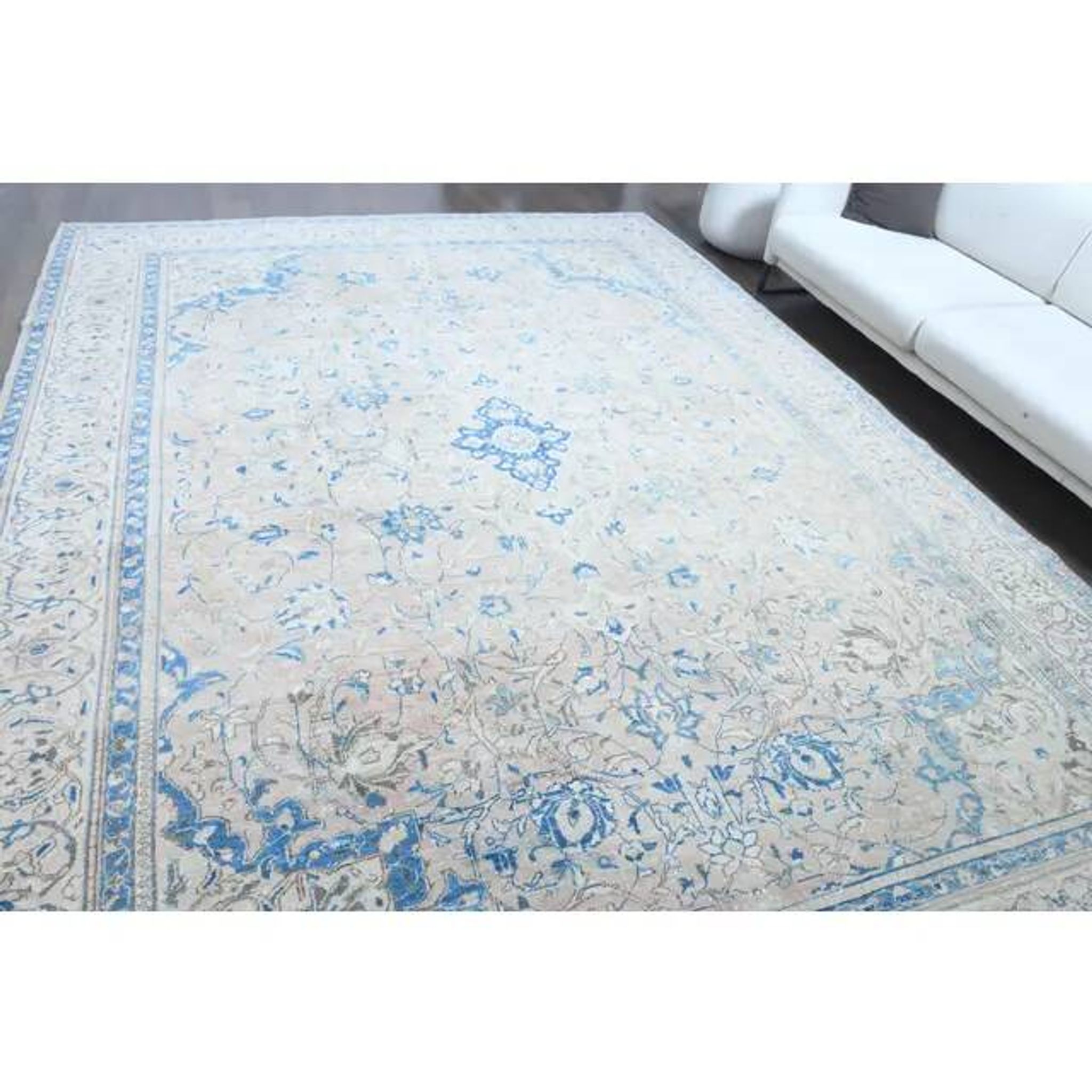 1970s Vintage Persian Handmade Wool Cotton Blue Area Rug 297x400