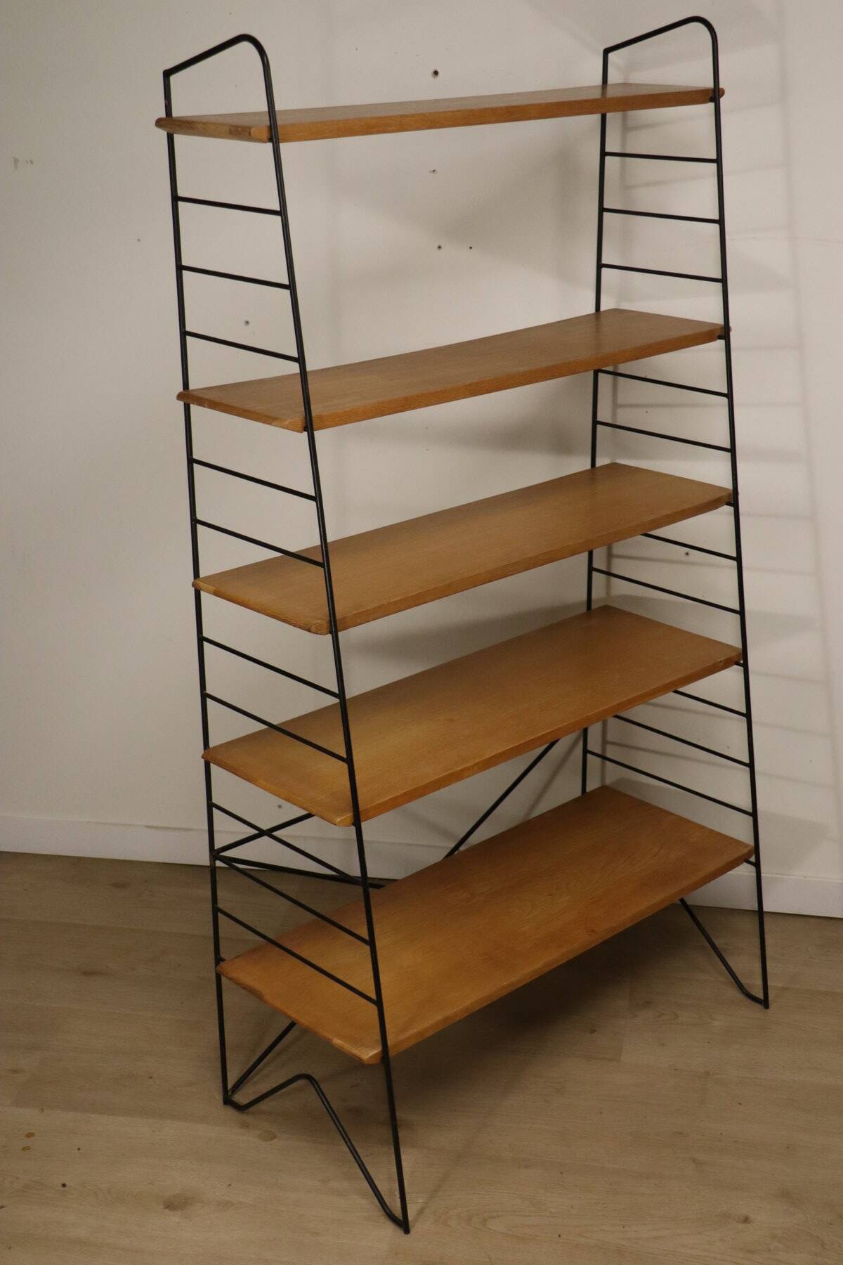 Etagère vintage en métal et chêne, 1960