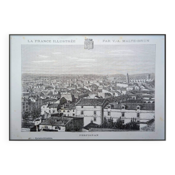 Gravure Perpignan, Pyrénées-Orientales, imprimée en 1883