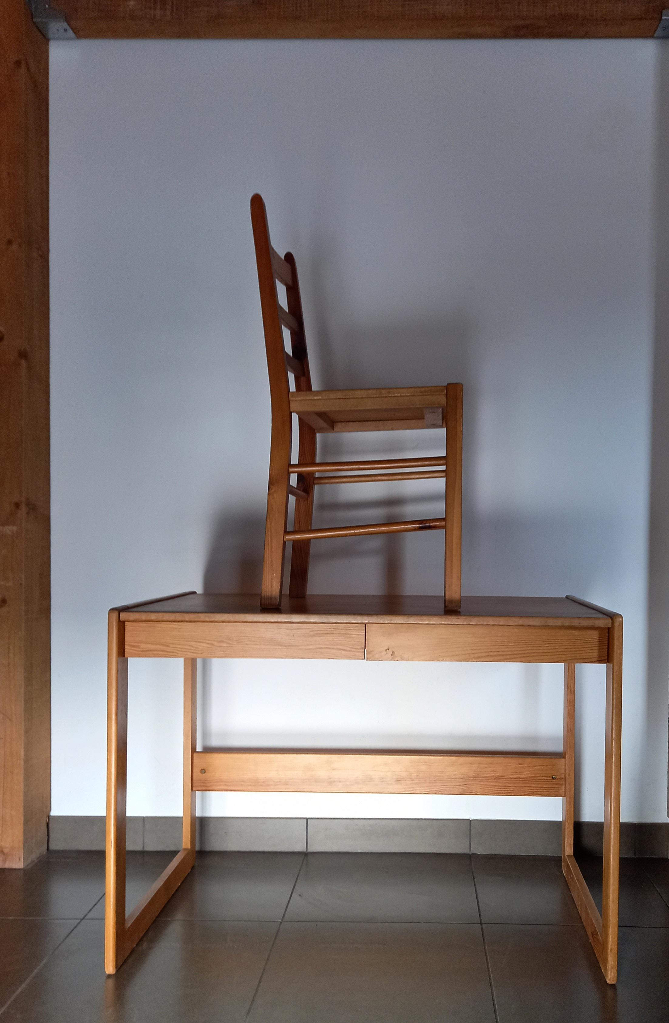 Desk and pine chair