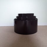 Set of 3 wooden pull-out coffee tables in dark brown lacquered finish