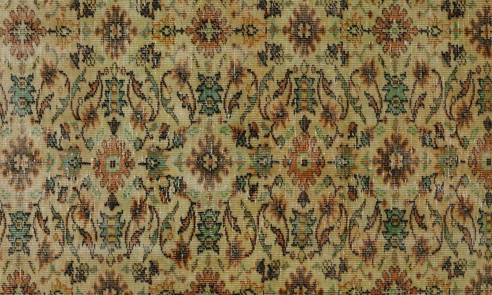 Vintage Turkish Oushak rug, floral beige and green, 263 x 158 cm.