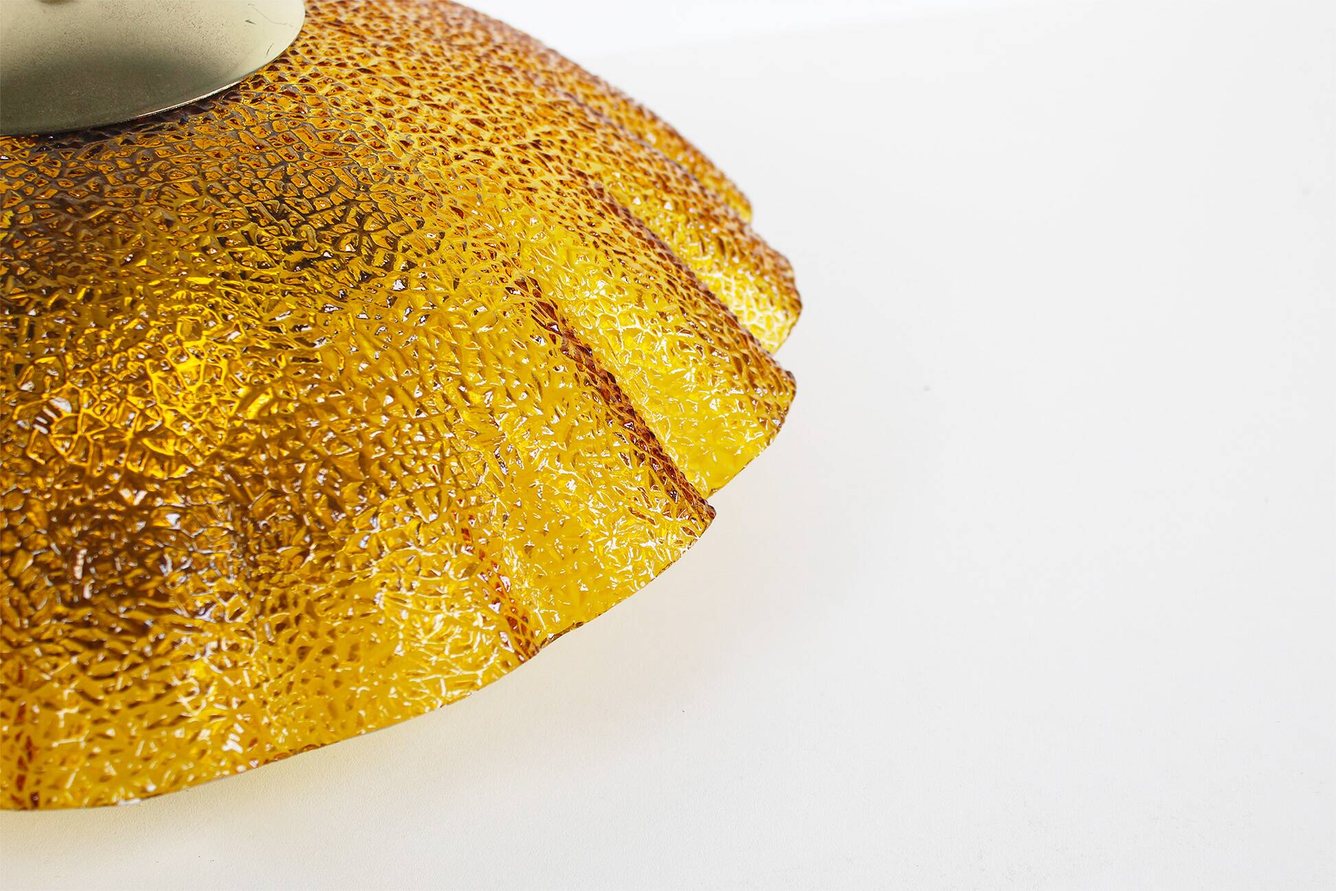 Vintage 1970's Brass and amber glass ceiling flush mount light, Germany