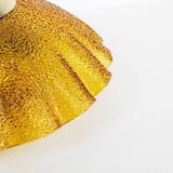 Vintage 1970's Brass and amber glass ceiling flush mount light, Germany