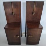 Pair of art deco bedside tables illuminated in wood and brass