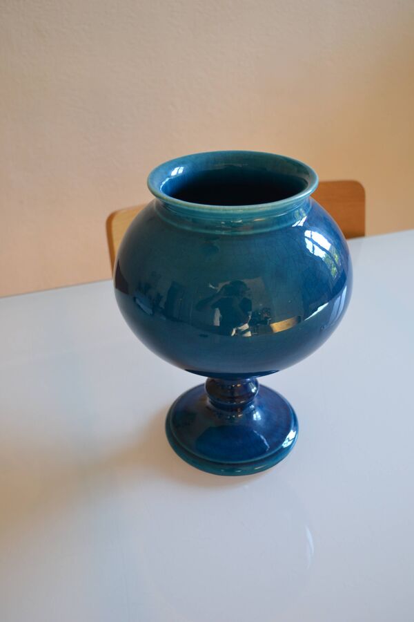 Vase bleu céramique craquelé  H : 28 cm