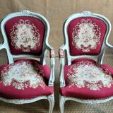 Pair of Louis XV style cabriolets upholstered in needlepoint