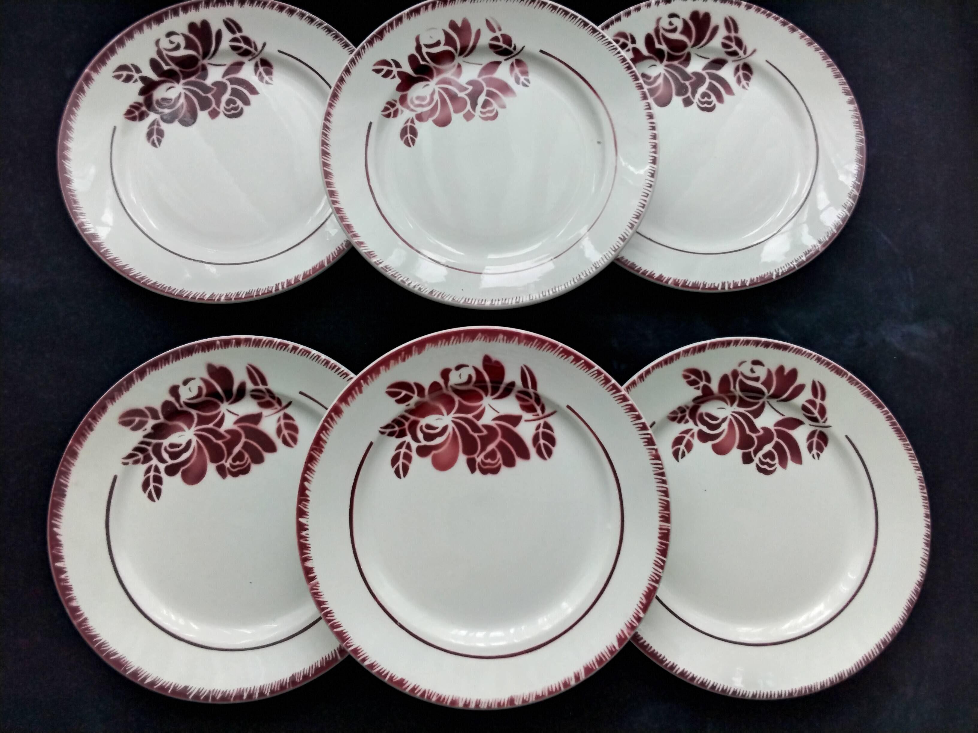 6 FB flat faience plates for Badonviller