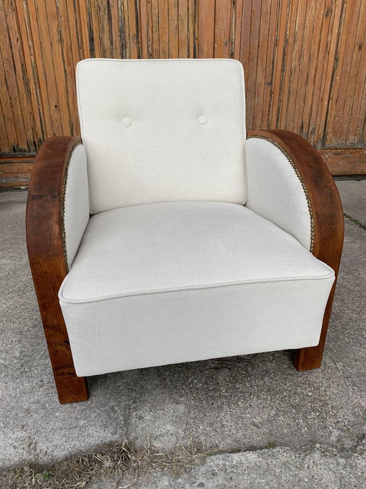 Fauteuil art déco beige, années 1920