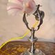 Art Nouveau nickel-plated bronze marine lamp, tri-color opaline tulip shade, 33x
