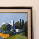 Mid-Century Modern "Rider on the Road" Swedish Vintage Street Scene Oil Painting, Framed