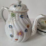 coffee pot, cup and saucers
