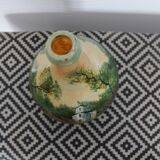 Bouteille ne verre soufflé peinte main ancienne signée Henri.F