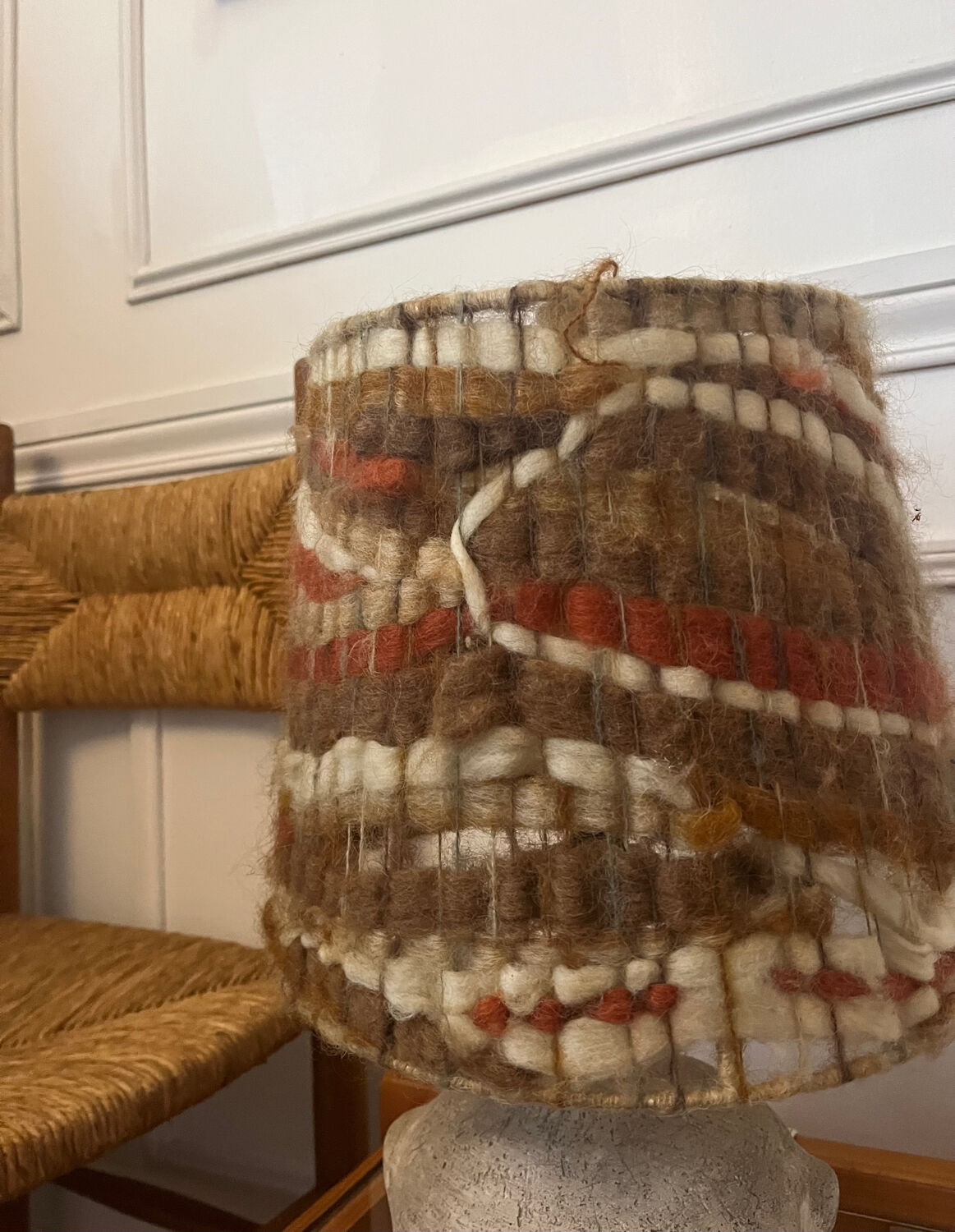 Vintage wool lampshade lamp