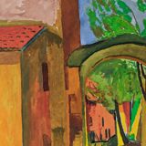 Mid-century modern swedish "the pathway" vintage framed watercolour