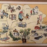 Old illustrated map map regions Mayenne Sarthe Maine & Loire Indre & Loire - JP Pinchon