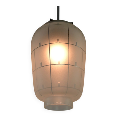 Suspension ou lampe de plafond moderniste, en verre et métal, années 1930/1940, Suède