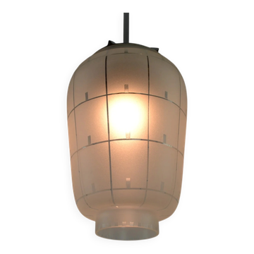 Suspension ou lampe de plafond moderniste, en verre et métal, années 1930/1940, Suède