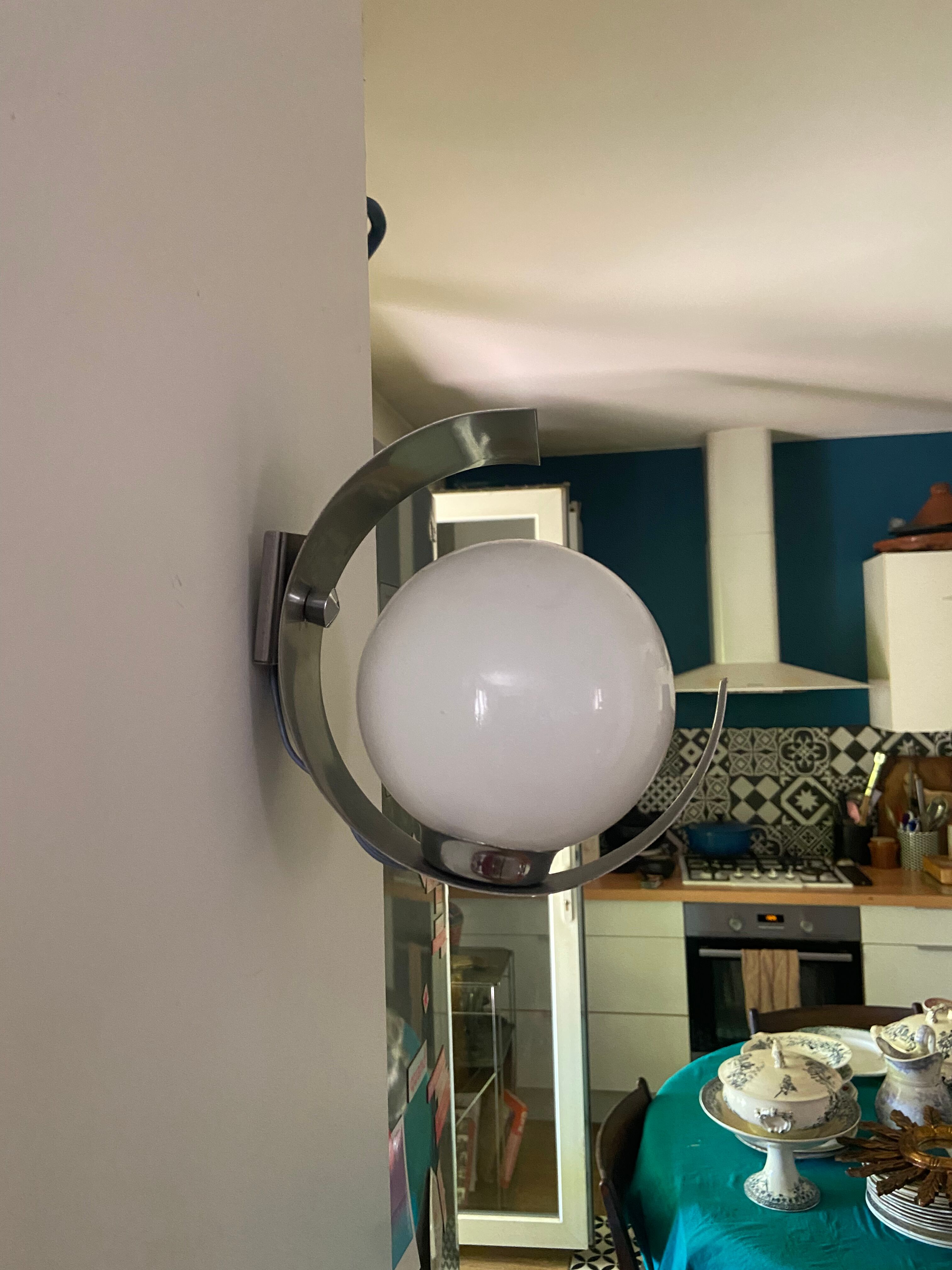 Space age chrome and opaline wall lamp