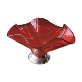 Old vintage tulip basket in 60s red glass