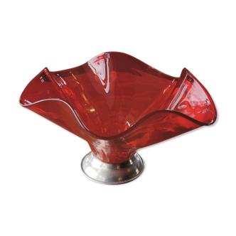 Old vintage tulip basket in 60s red glass