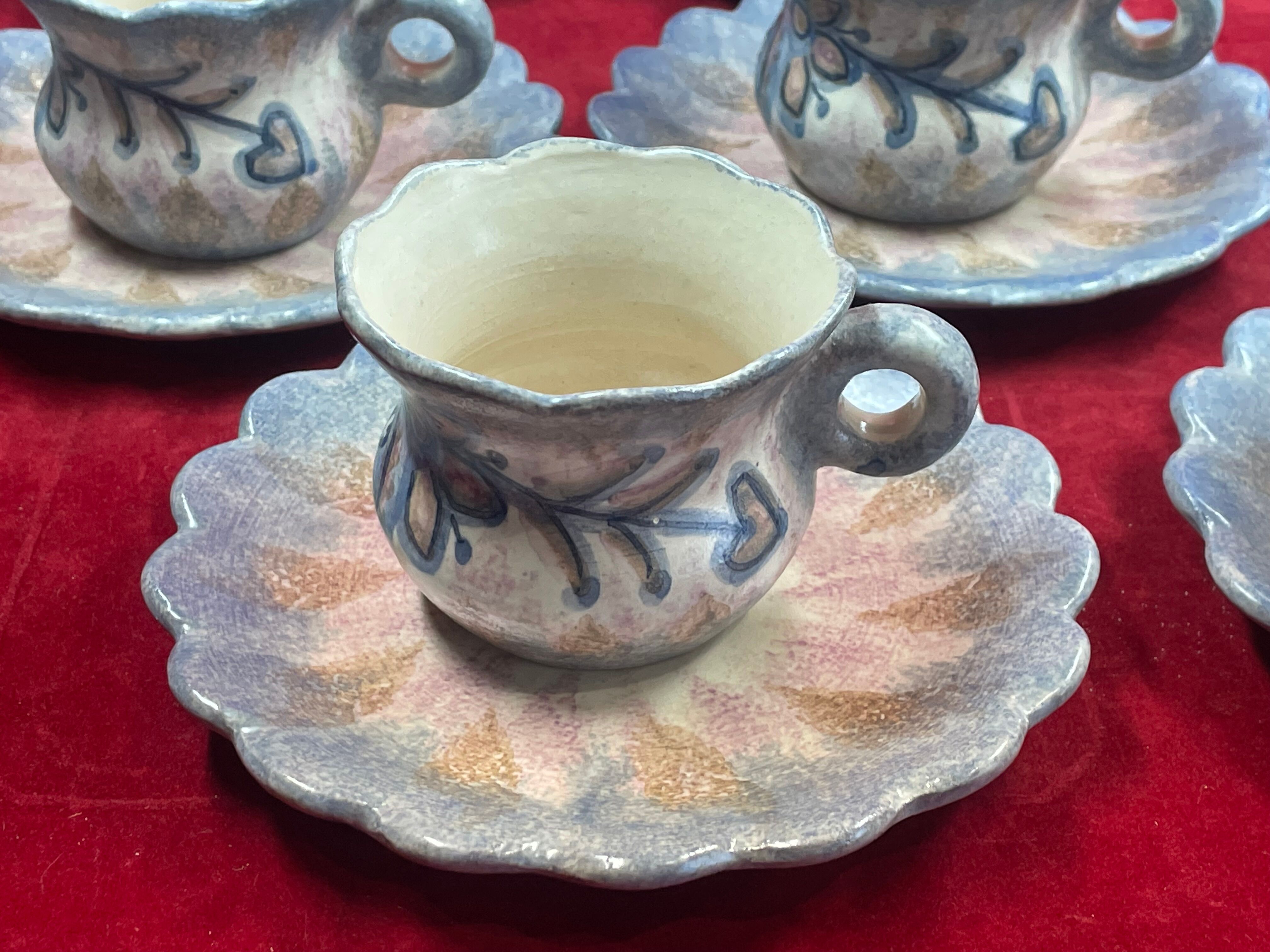 Set of 8 ceramic Quimper cups and under cups