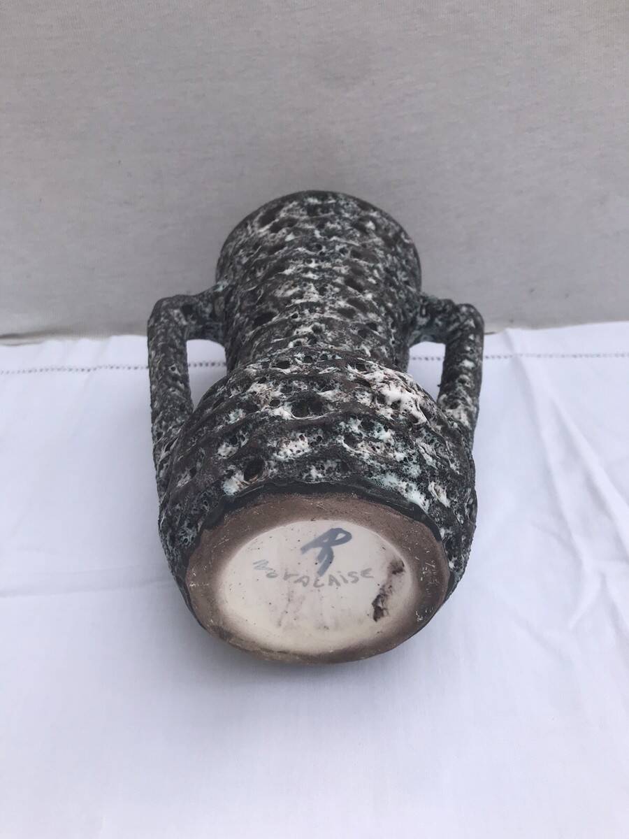 Vintage annette roux fat lava ceramic grey & white foams ancient vase