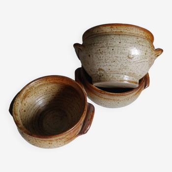3 stoneware soup bowls - vintage 70's