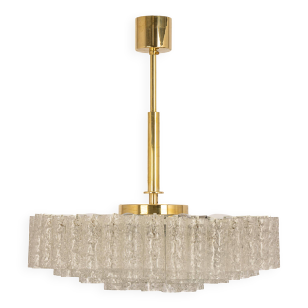 Grand lustre Doria avec tubes de verre glace, Allemagne, années 1960