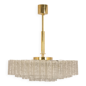 Grand lustre Doria avec tubes de verre glace, Allemagne, années 1960