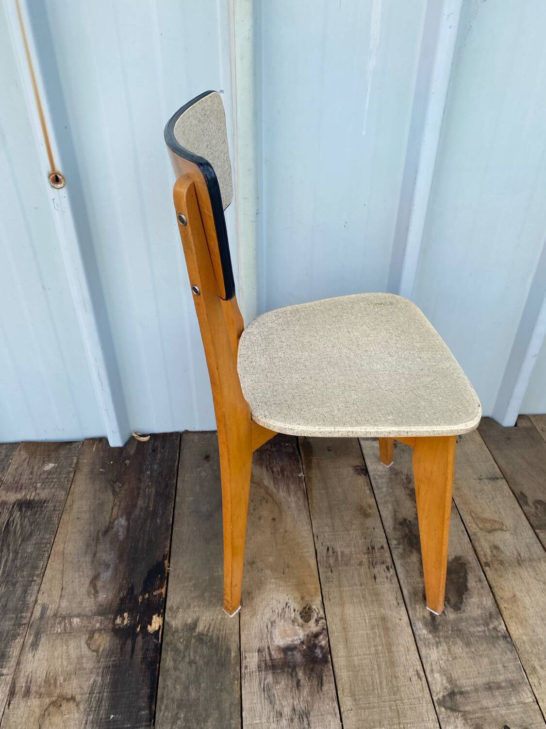 Antique Scandinavian Wooden Chair + Vintage Grey Vinyl Seat & Backrest