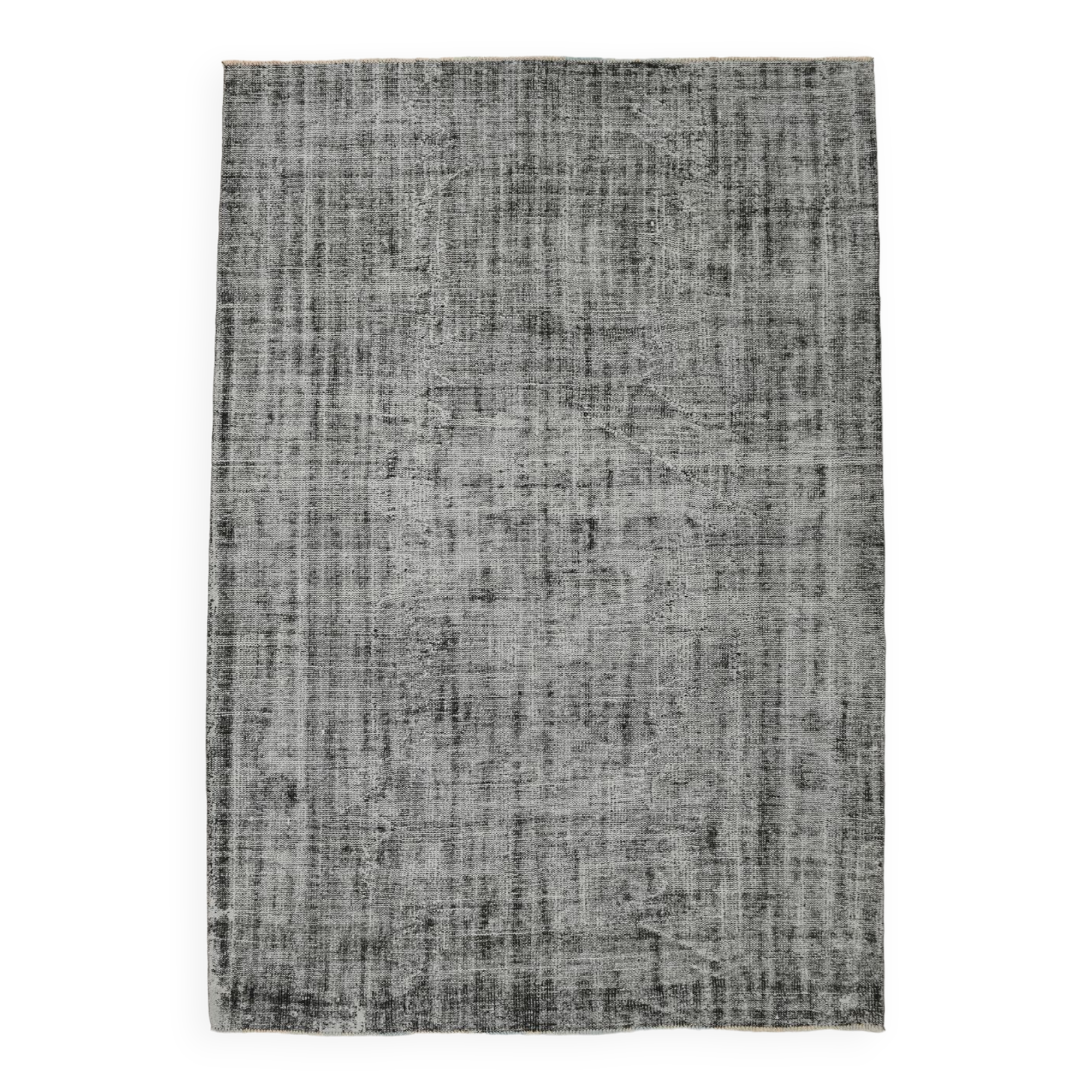 7x9 distressed black vintage rug, 205x292cm