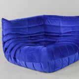 Togo corner chair in blue velvet by Michel Ducaroy for Ligne Roset