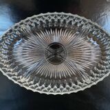 Plat serviteur ovale vintage en verre ciselé