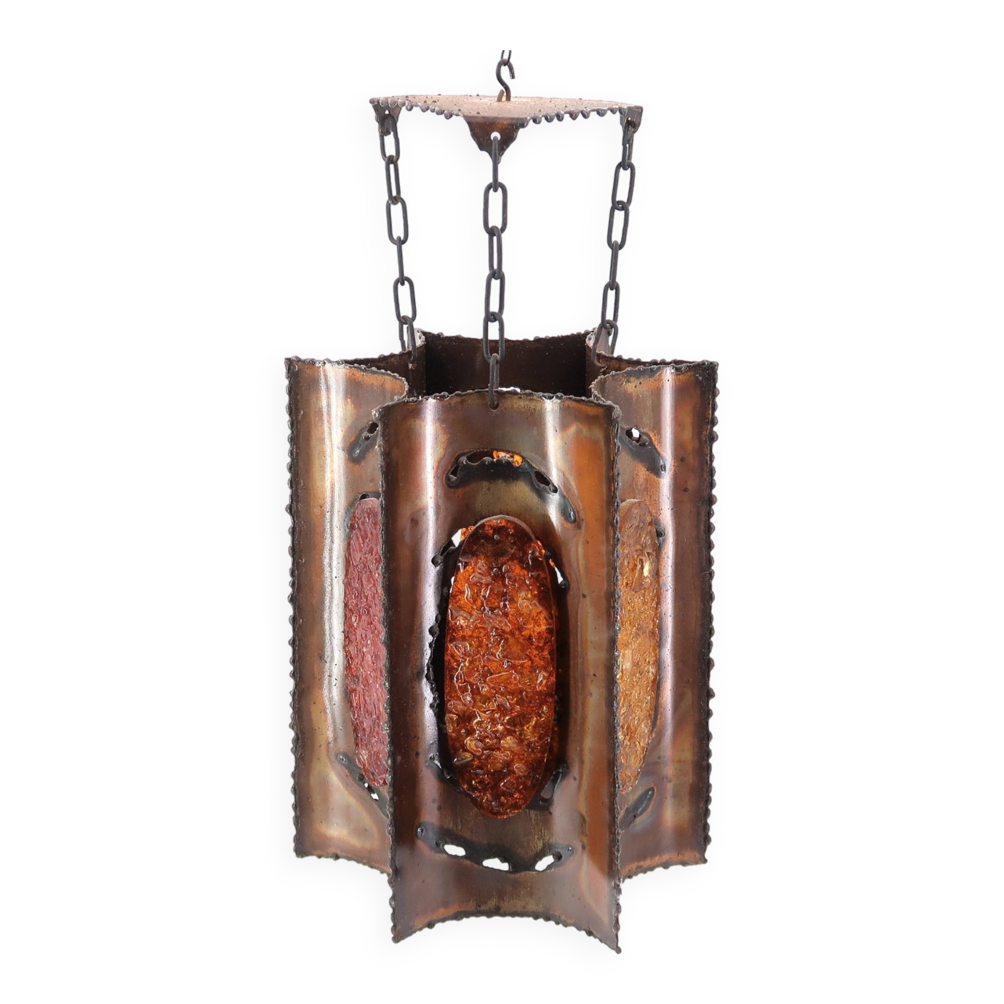 Accolay brutalist chandelier in copper and resin, 1960s